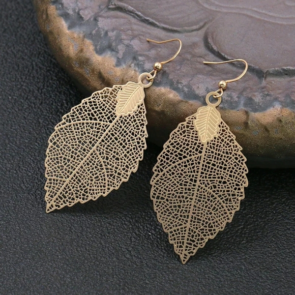 3 Pair Set Filigree Leaf Waterdrop Dangle Earring - Picture 3 of 16